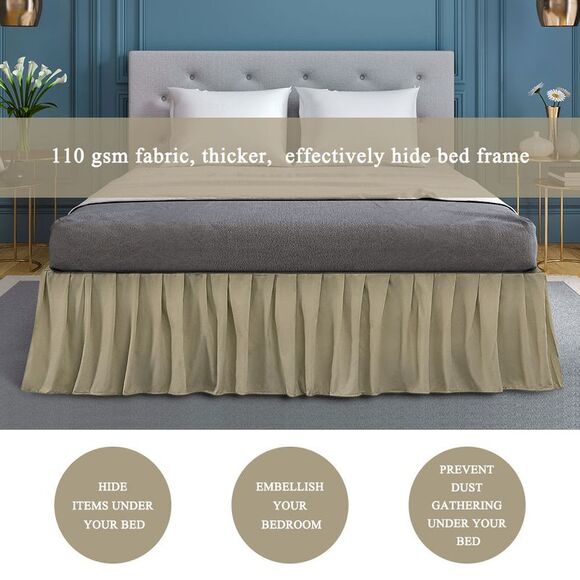 Ruffled Bed Skirts Polyester Brushed Platform 16inch Drop Full Khaki - Picture 3 of 6